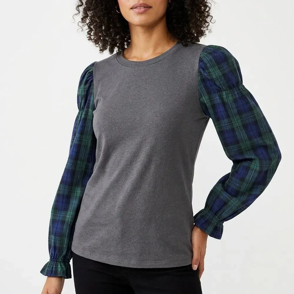 NWT Loft Gray Colorblock Stretch Top Women Size XS